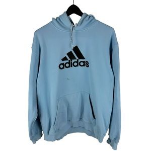 Vintage Y2K Adidas Blue Pullover Center Logo Graphic Hoodie Size M